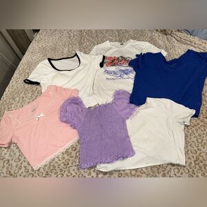 Trendy Women's Short Sleeve Tops - Pink, Purple, Blue, and White